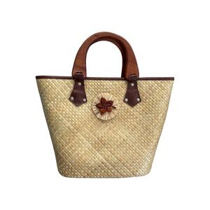 Vintage Plumeria woven tote bag